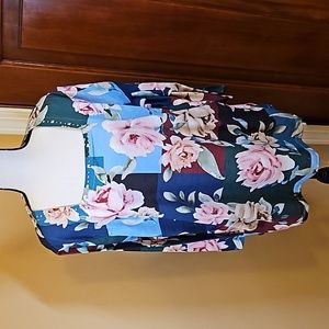 ALFRED DUNNER TOP SQUARE NECK STYLE XL FLORAL ROSES MULTI-COLOR